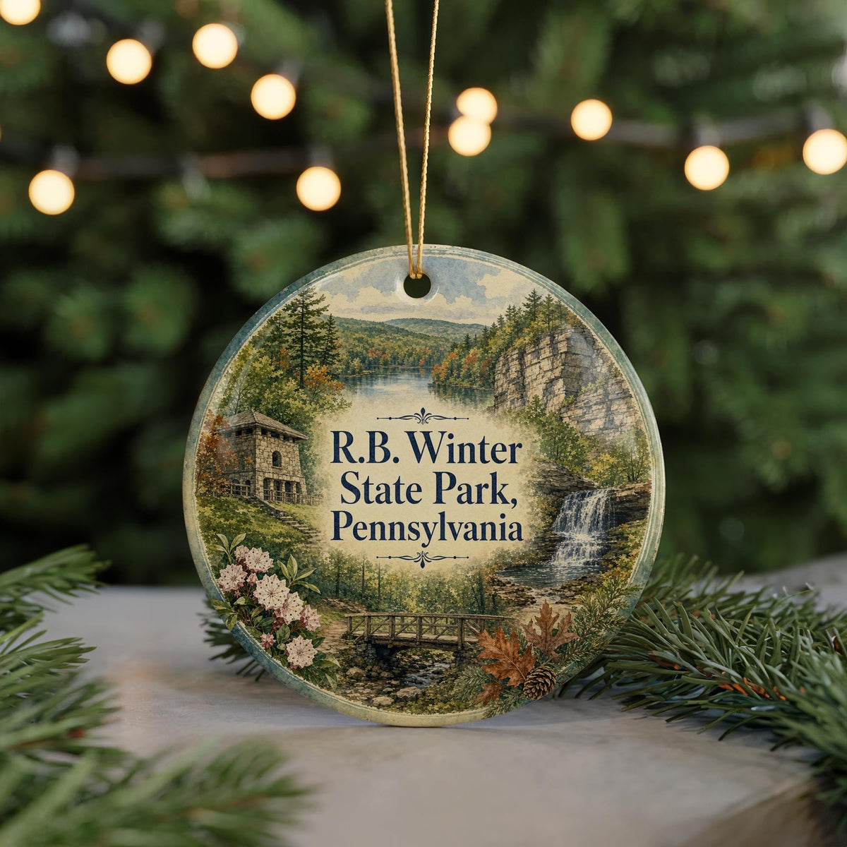 R B Winter State Park Pennsylvania Watercolor Ceramic Ornament, State Park Souvenir, Outdoor Nature Travel Keepsake Gift — photo 7