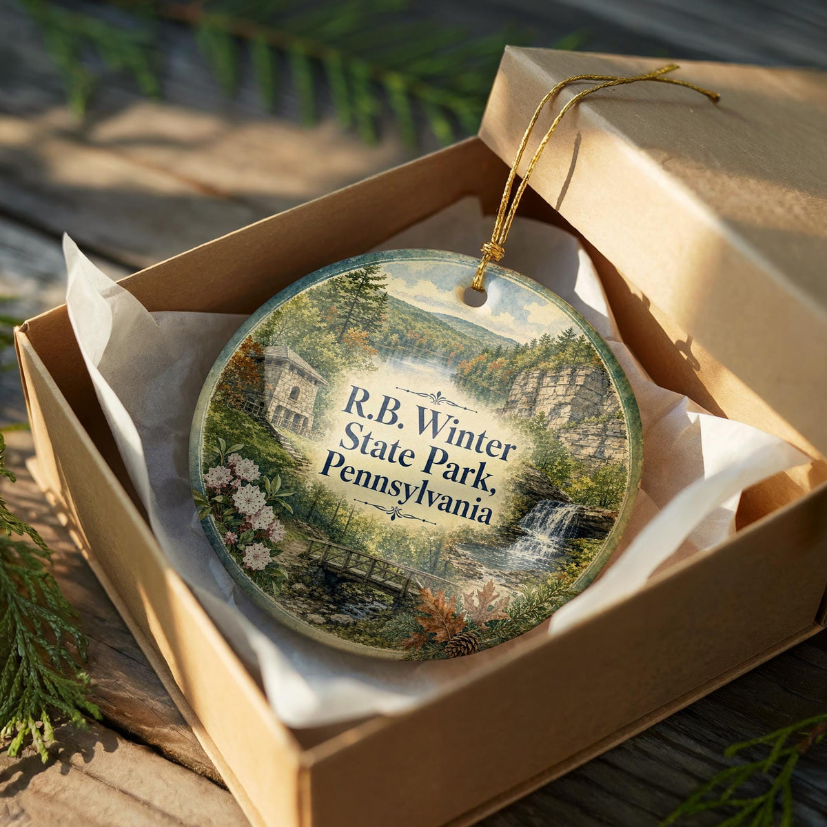 R B Winter State Park Pennsylvania Watercolor Ceramic Ornament, State Park Souvenir, Outdoor Nature Travel Keepsake Gift — photo 8