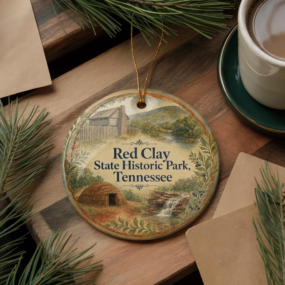Red Clay State Historic Park Tennessee Watercolor Ceramic Ornament, Tennessee State Park Souvenir Gift, Travel Keepsake Ornament — photo 5