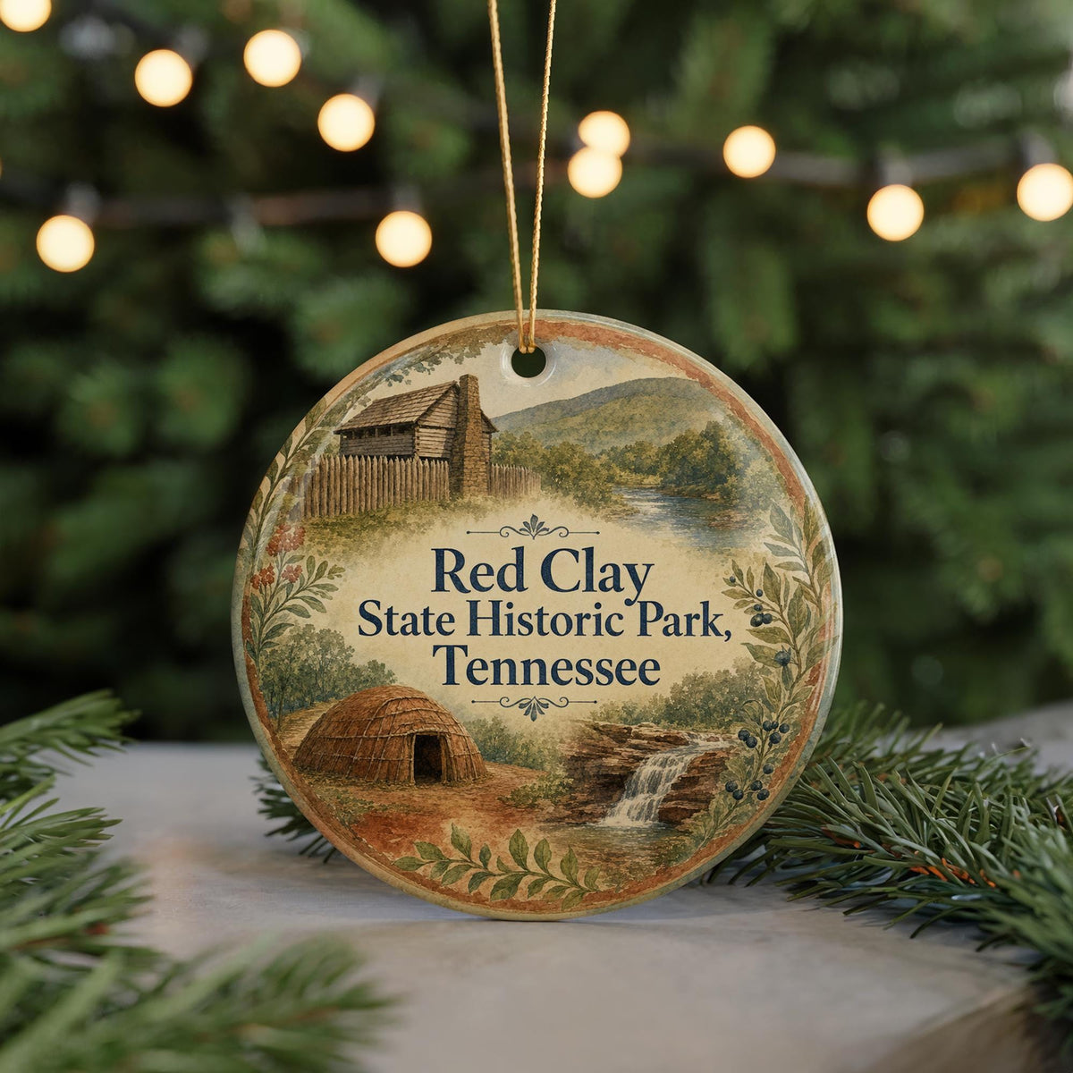 Red Clay State Historic Park Tennessee Watercolor Ceramic Ornament, Tennessee State Park Souvenir Gift, Travel Keepsake Ornament — photo 7