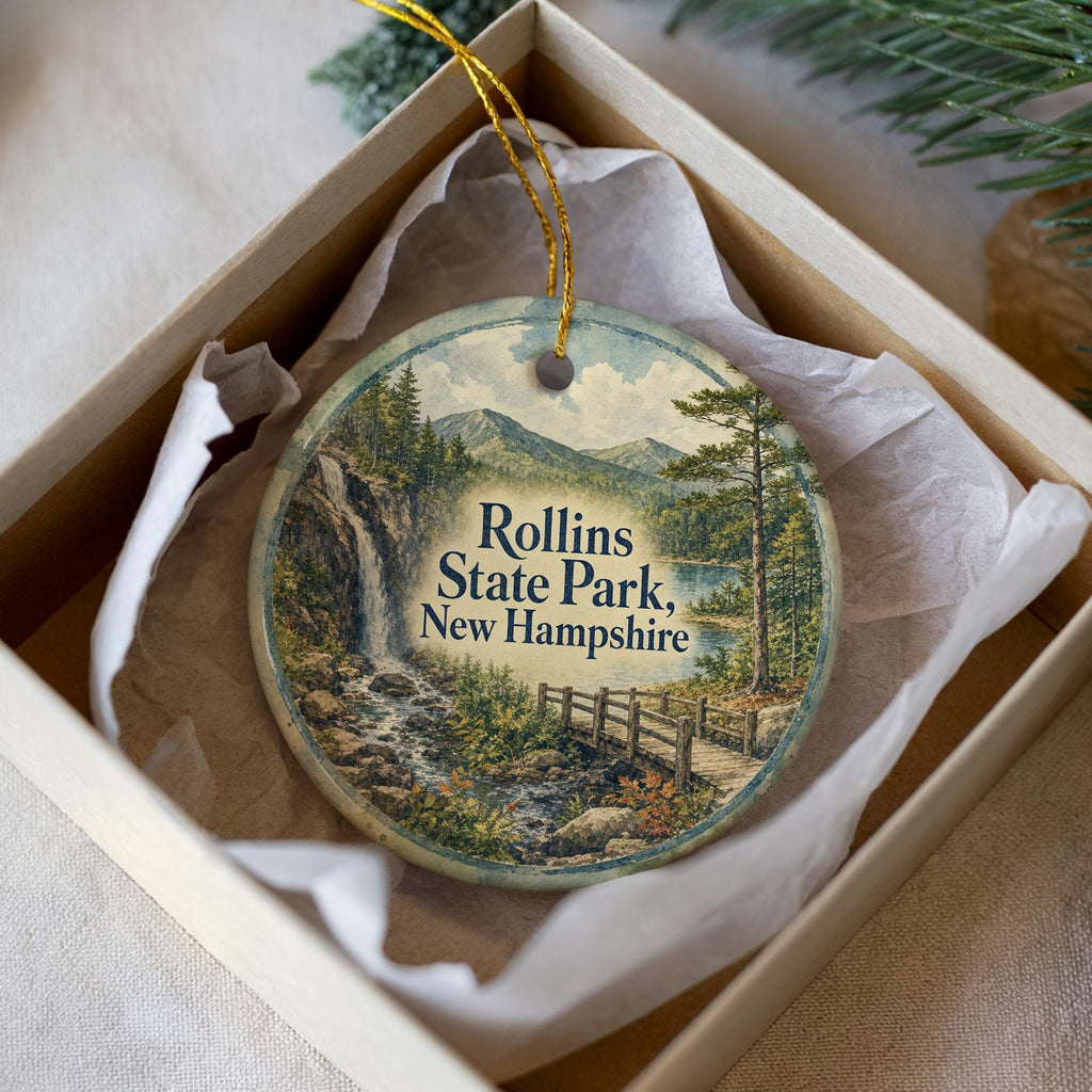 Rollins State Park New Hampshire Watercolor Ceramic Ornament, Mount Kearsarge Scenic Souvenir Gift, NH State Park Keepsake — photo 2