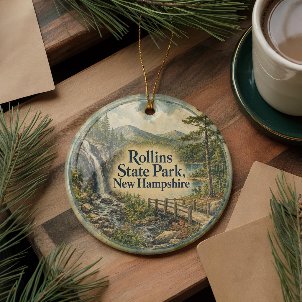 Rollins State Park New Hampshire Watercolor Ceramic Ornament, Mount Kearsarge Scenic Souvenir Gift, NH State Park Keepsake — photo 5