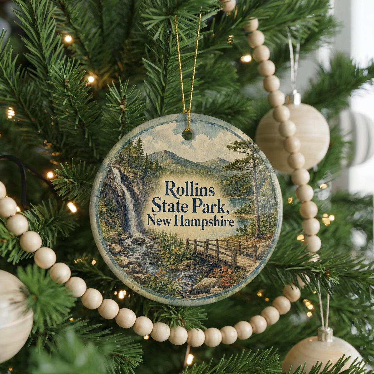 Rollins State Park New Hampshire Watercolor Ceramic Ornament, Mount Kearsarge Scenic Souvenir Gift, NH State Park Keepsake — photo 6
