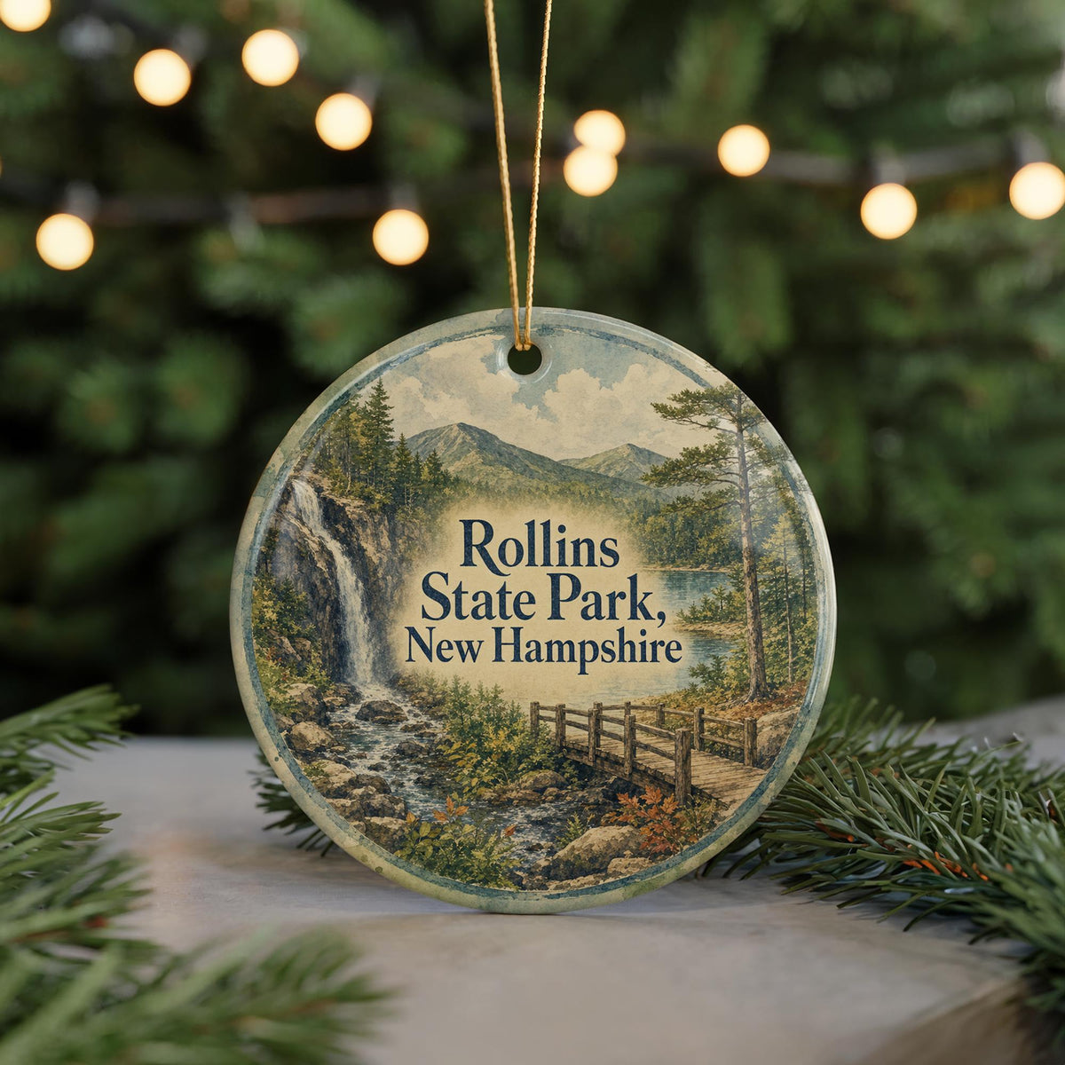 Rollins State Park New Hampshire Watercolor Ceramic Ornament, Mount Kearsarge Scenic Souvenir Gift, NH State Park Keepsake — photo 7