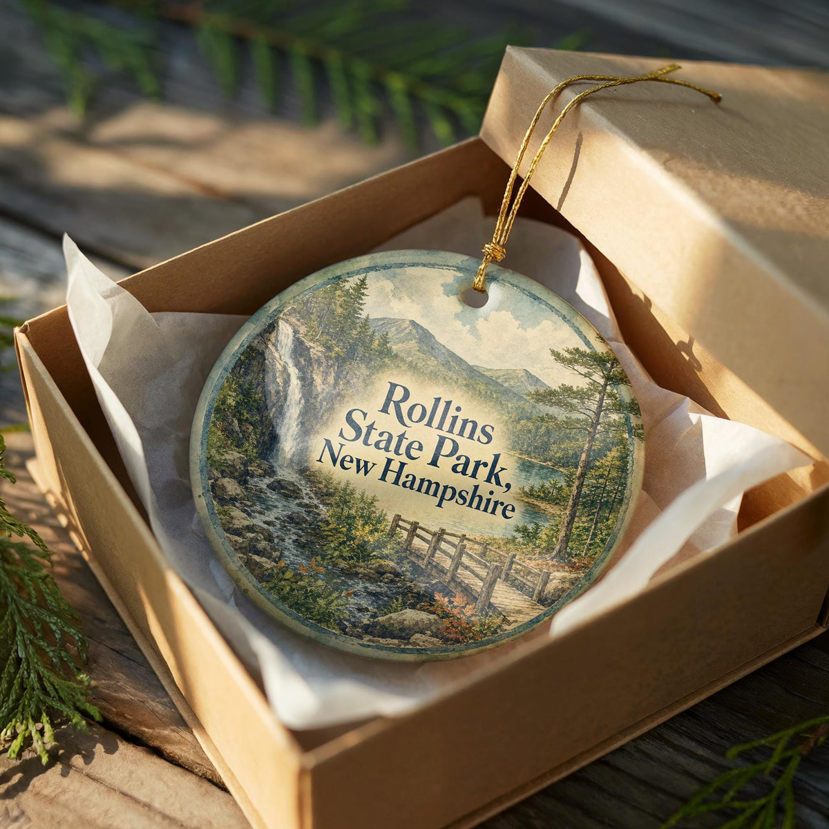 Rollins State Park New Hampshire Watercolor Ceramic Ornament, Mount Kearsarge Scenic Souvenir Gift, NH State Park Keepsake — photo 8