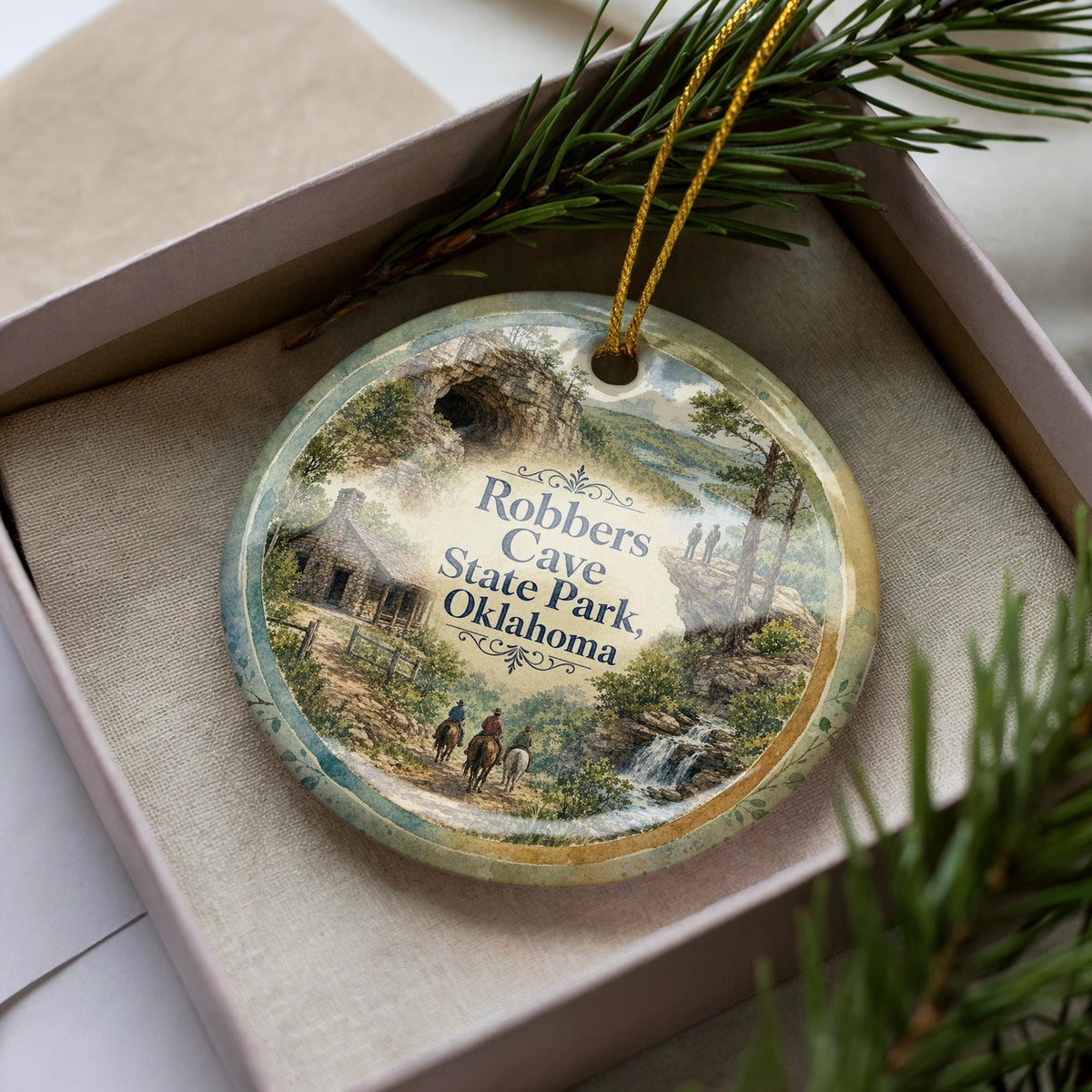 Robbers Cave State Park Oklahoma Watercolor Ceramic Ornament, Park Souvenir Keepsake, Travel Gift, Oklahoma Landmark Decor — photo 2