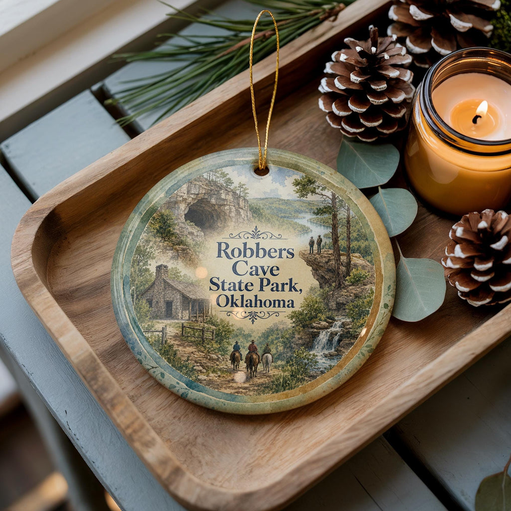 Robbers Cave State Park Oklahoma Watercolor Ceramic Ornament, Park Souvenir Keepsake, Travel Gift, Oklahoma Landmark Decor — photo 3
