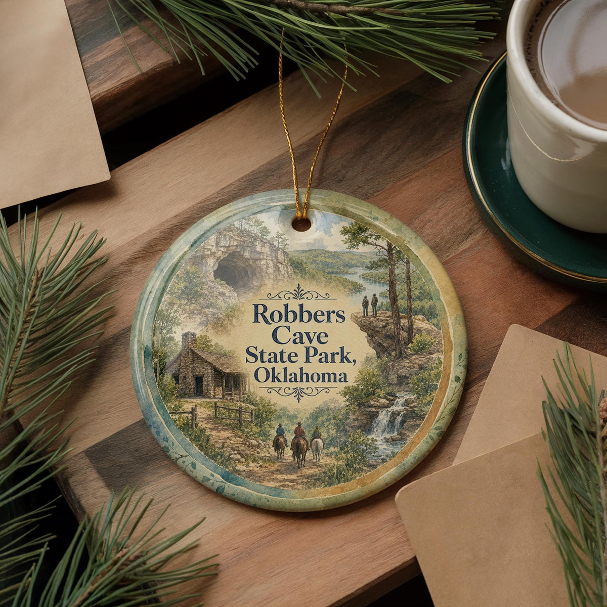 Robbers Cave State Park Oklahoma Watercolor Ceramic Ornament, Park Souvenir Keepsake, Travel Gift, Oklahoma Landmark Decor — photo 5