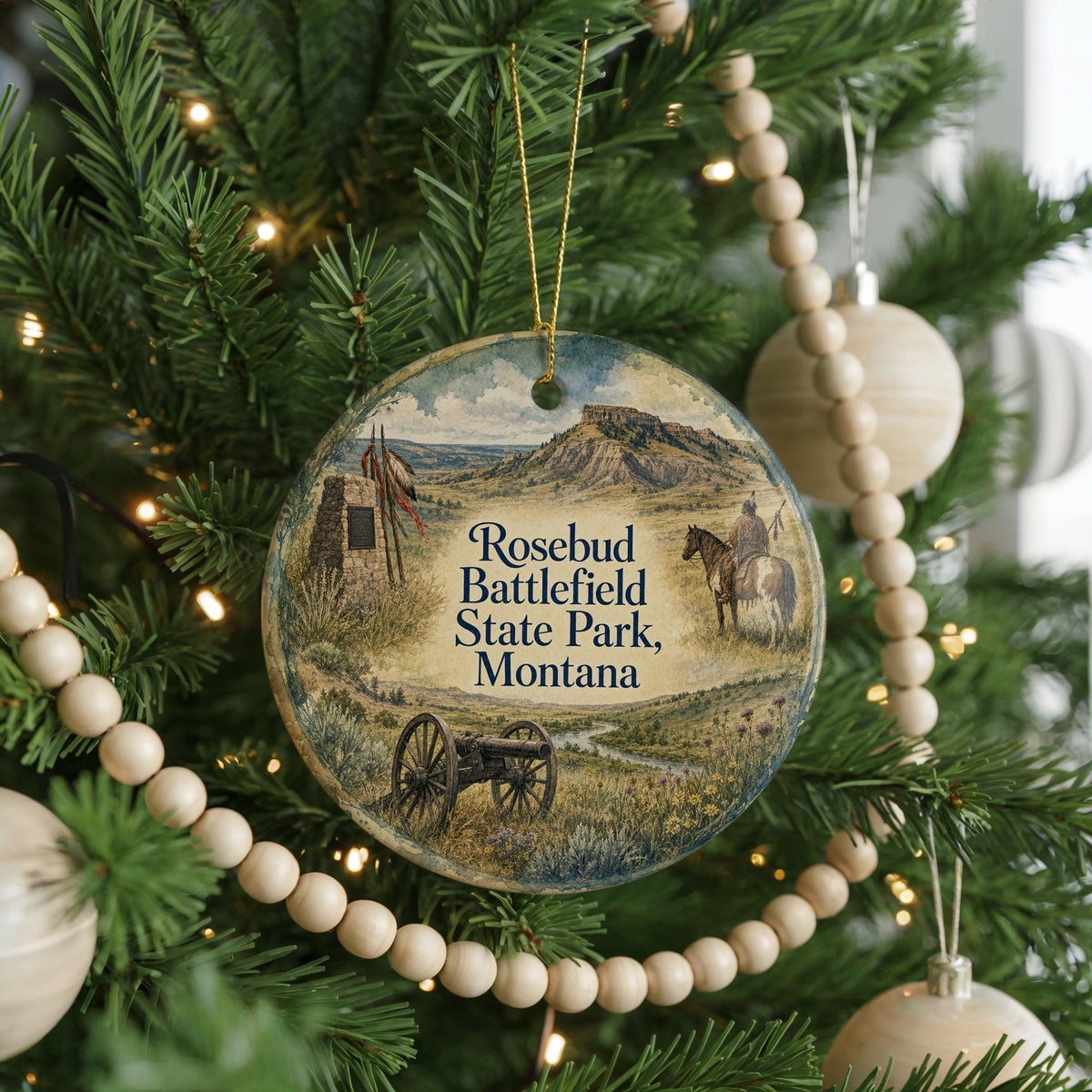 Rosebud Battlefield State Park Montana Watercolor Ceramic Ornament, Historic Battlefield Landmark Souvenir Keepsake Gift — photo 6