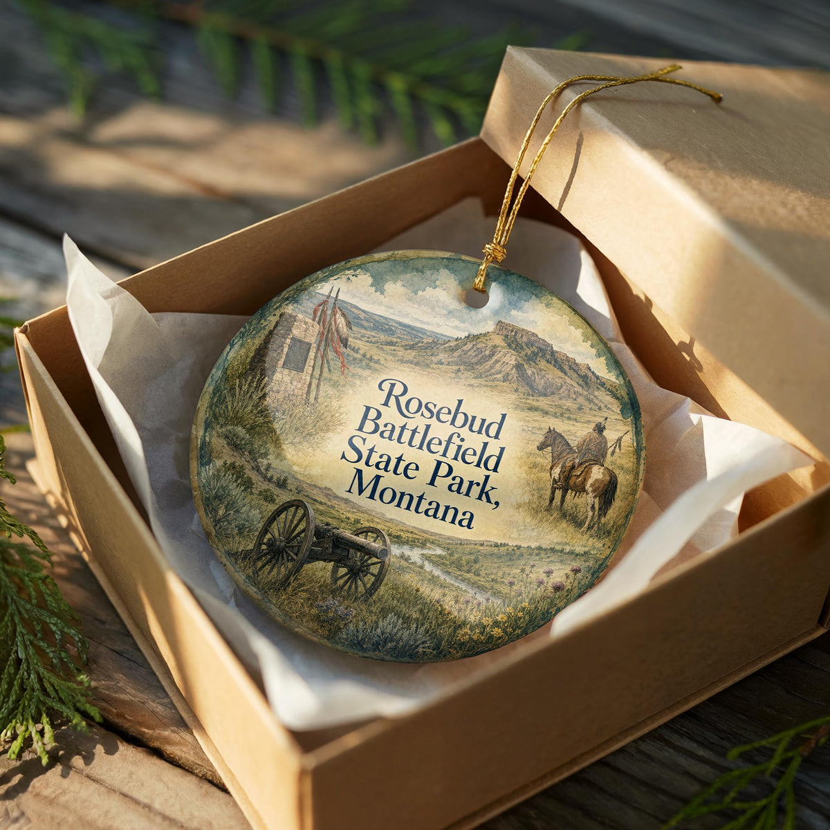 Rosebud Battlefield State Park Montana Watercolor Ceramic Ornament, Historic Battlefield Landmark Souvenir Keepsake Gift — photo 8