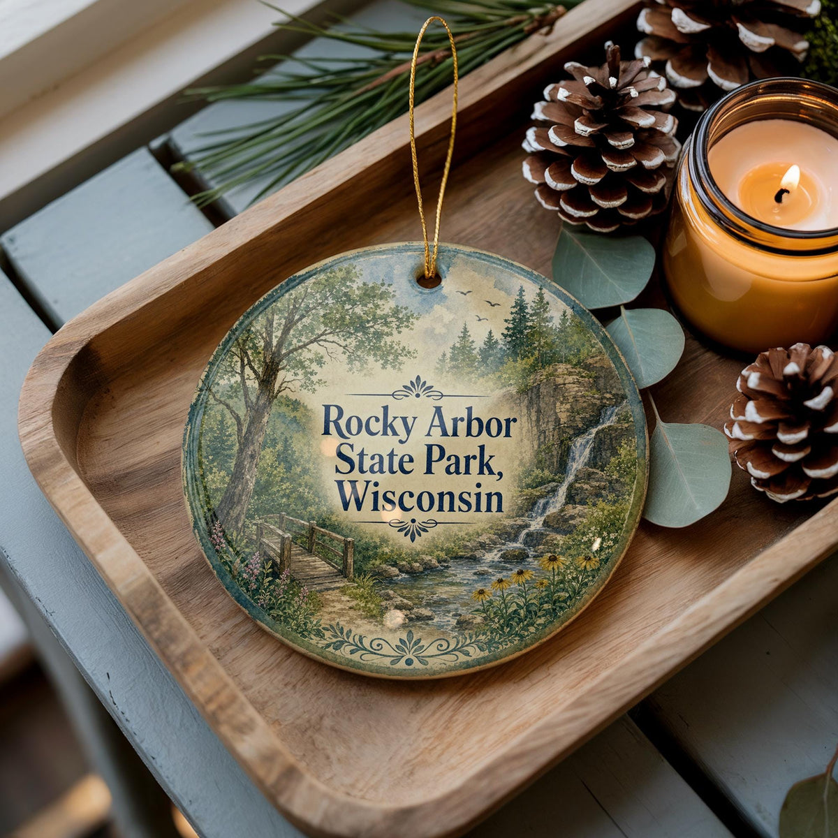 Rocky Arbor State Park Wisconsin Watercolor Ceramic Ornament, Dells Nature Landscape Souvenir Christmas Tree Decoration — photo 3
