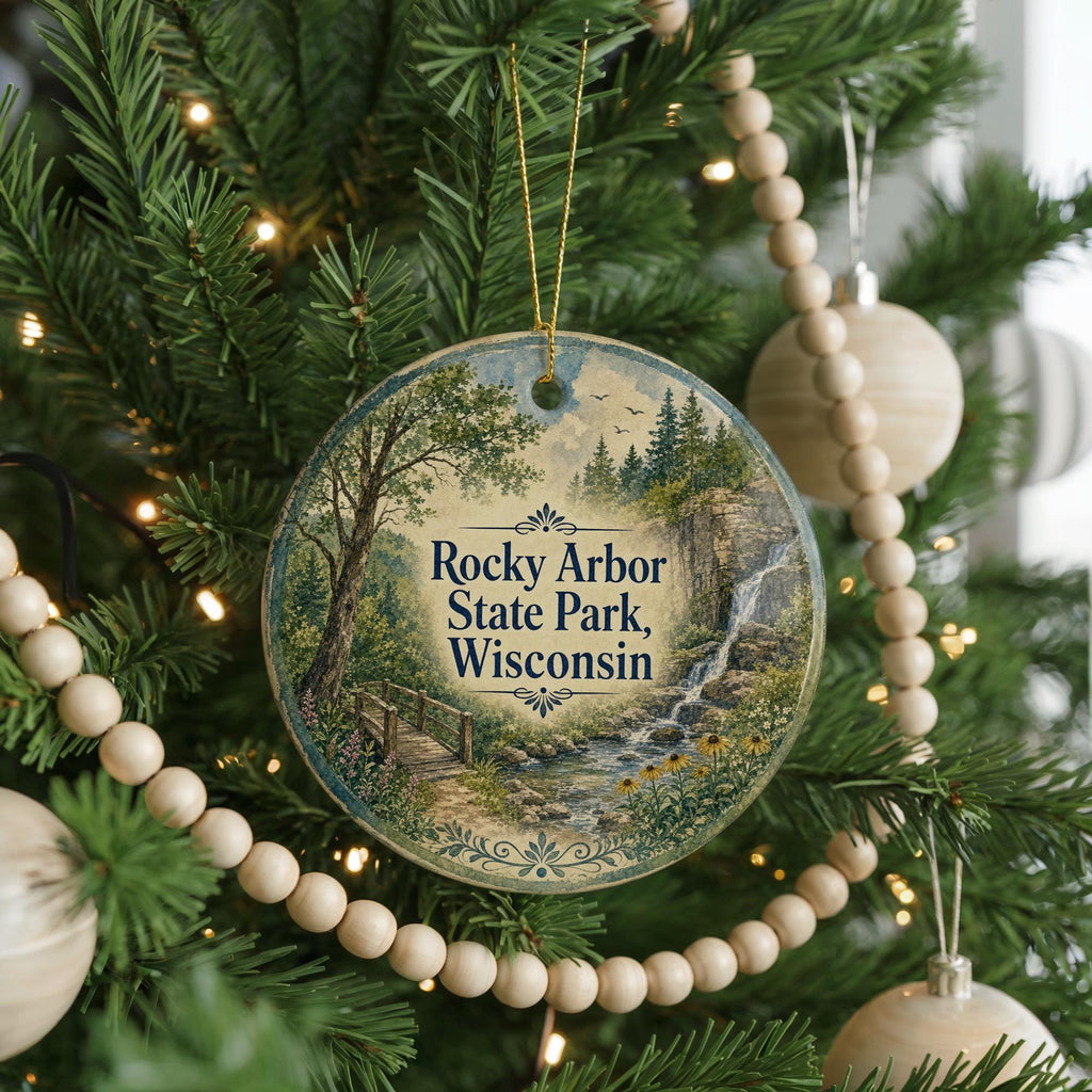 Rocky Arbor State Park Wisconsin Watercolor Ceramic Ornament, Dells Nature Landscape Souvenir Christmas Tree Decoration — photo 6