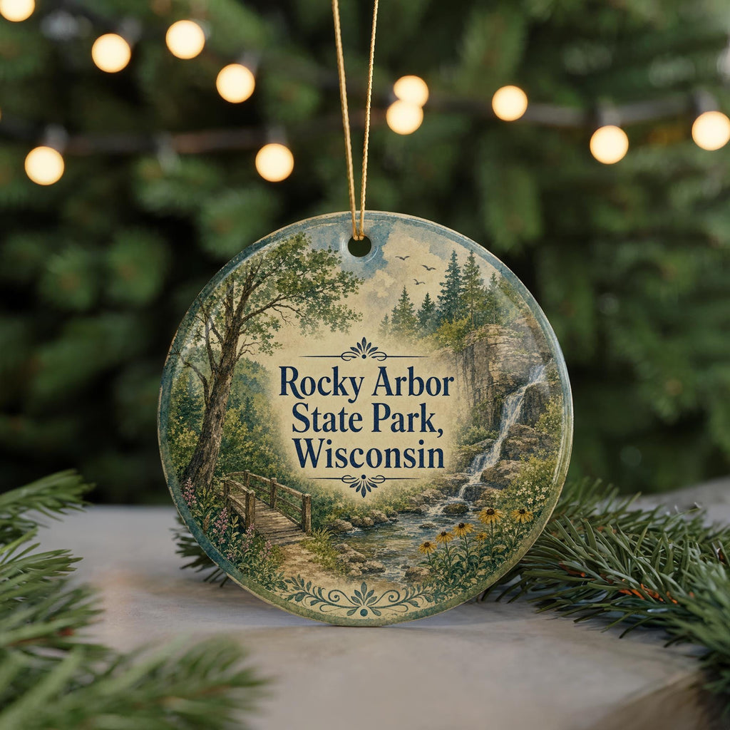 Rocky Arbor State Park Wisconsin Watercolor Ceramic Ornament, Dells Nature Landscape Souvenir Christmas Tree Decoration — photo 7