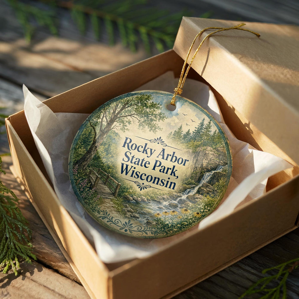 Rocky Arbor State Park Wisconsin Watercolor Ceramic Ornament, Dells Nature Landscape Souvenir Christmas Tree Decoration — photo 8