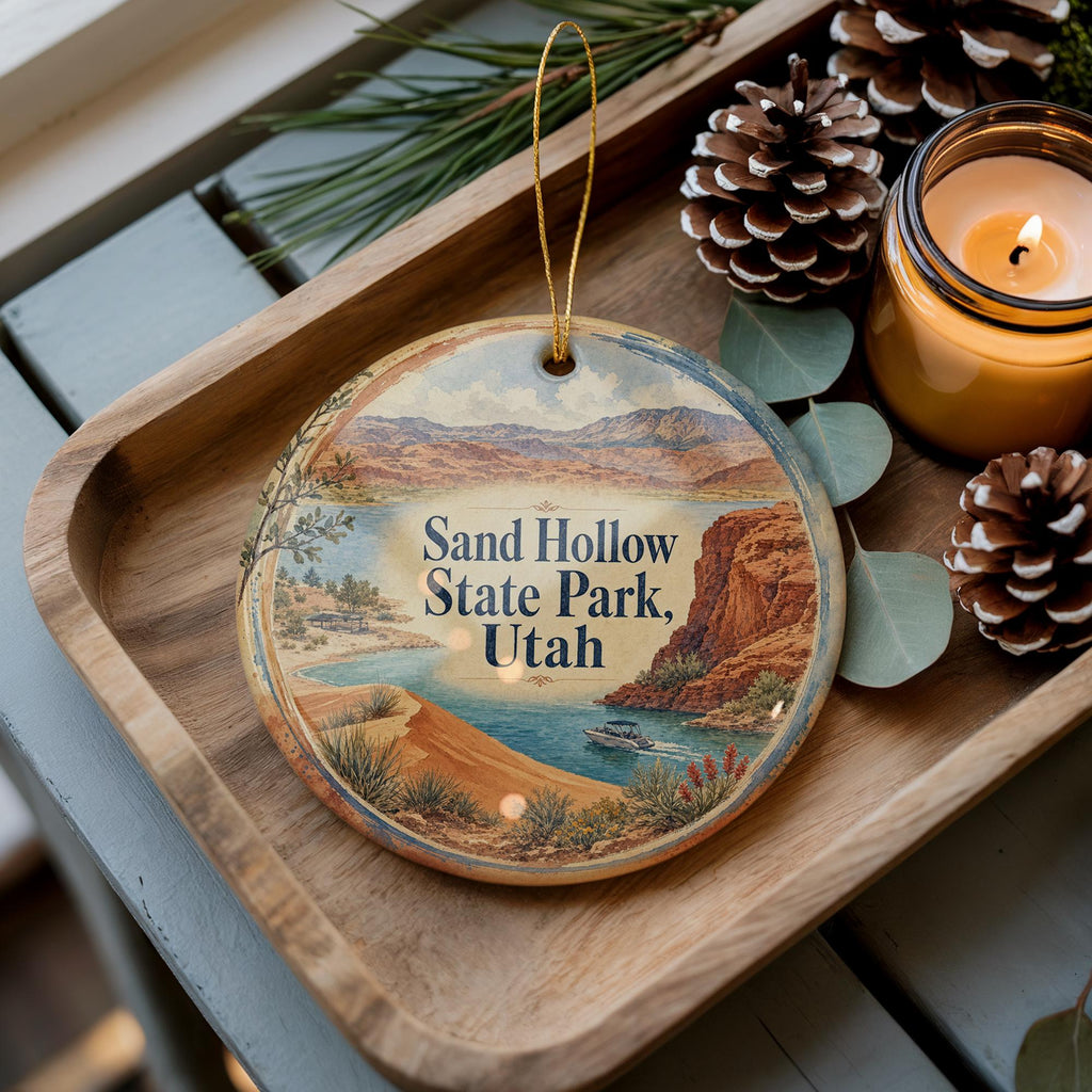 Sand Hollow State Park Utah Watercolor Ceramic Ornament, Utah State Park Souvenir, Travel Keepsake Gift — photo 1