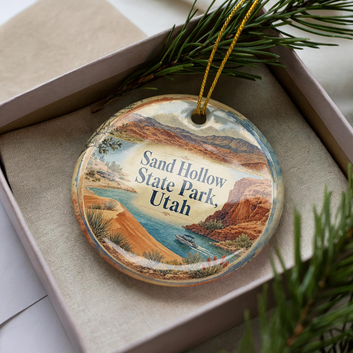 Sand Hollow State Park Utah Watercolor Ceramic Ornament, Utah State Park Souvenir, Travel Keepsake Gift — photo 2