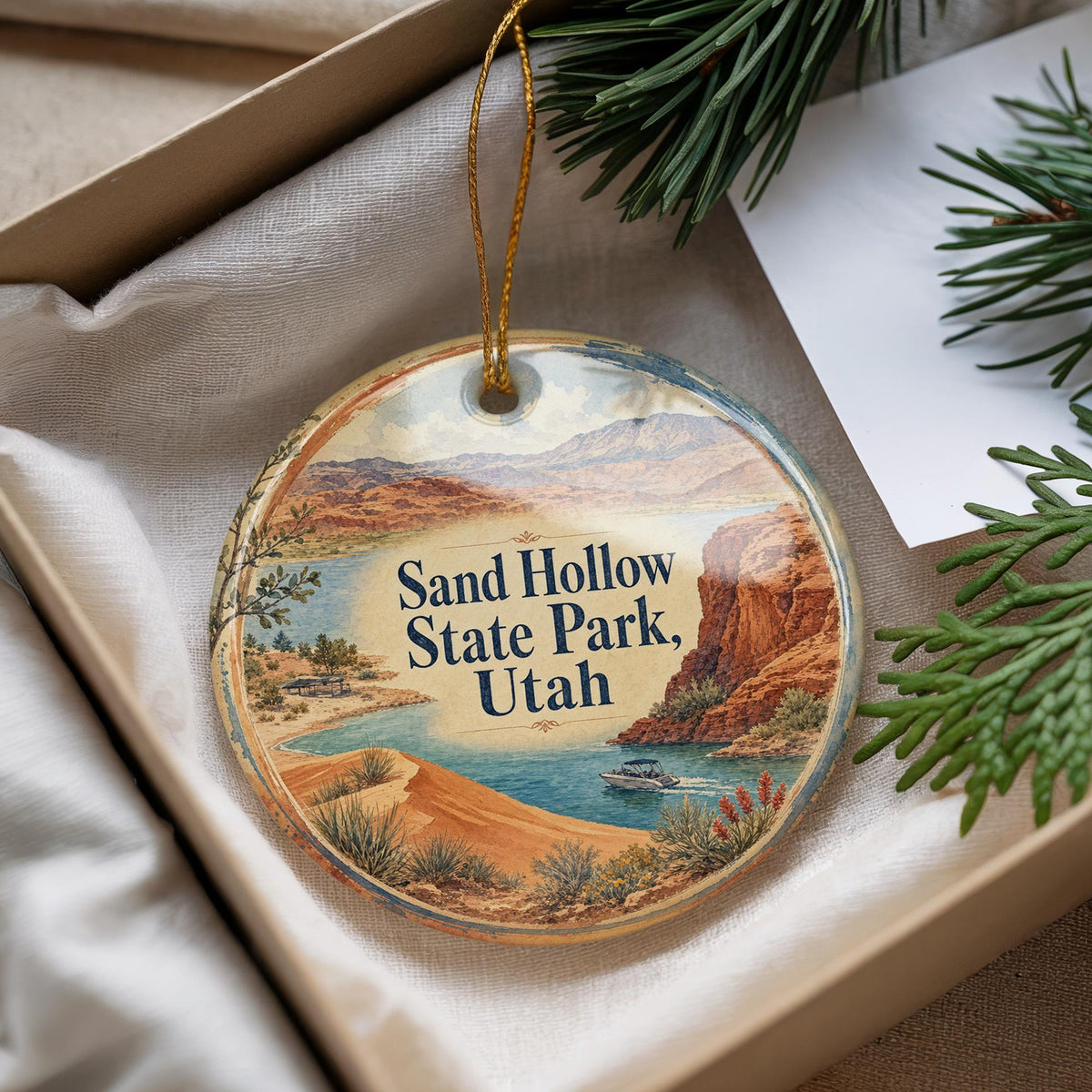Sand Hollow State Park Utah Watercolor Ceramic Ornament, Utah State Park Souvenir, Travel Keepsake Gift — photo 4