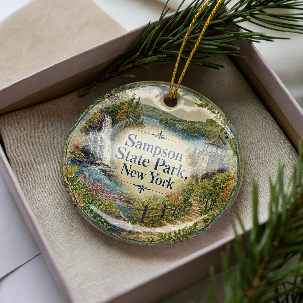 Sampson State Park New York Watercolor Ceramic Ornament, Finger Lakes State Park Souvenir, Travel Keepsake Gift — photo 1