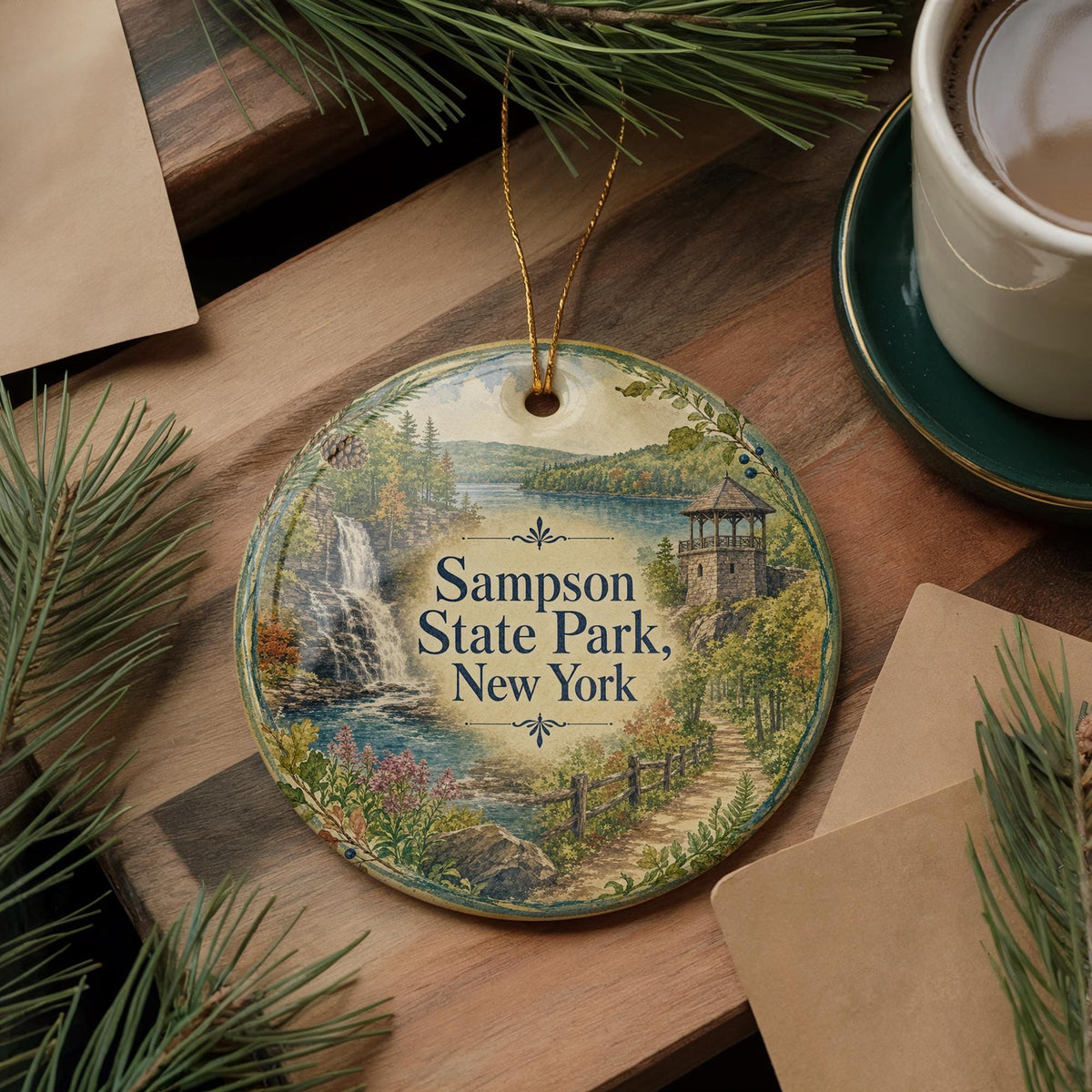 Sampson State Park New York Watercolor Ceramic Ornament, Finger Lakes State Park Souvenir, Travel Keepsake Gift — photo 5