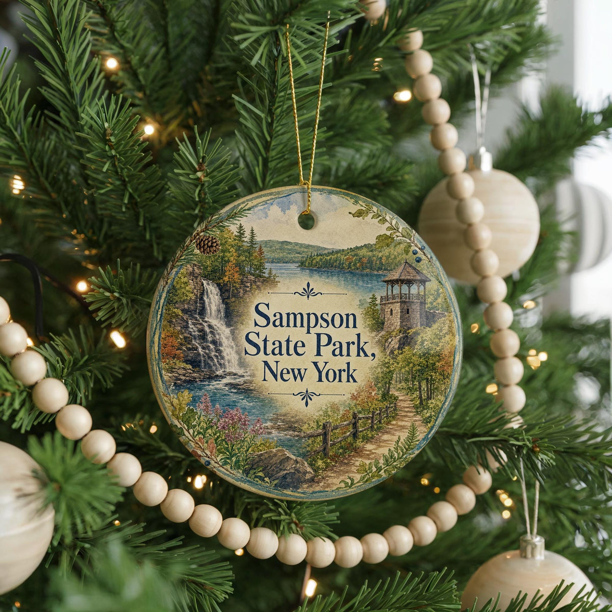 Sampson State Park New York Watercolor Ceramic Ornament, Finger Lakes State Park Souvenir, Travel Keepsake Gift — photo 6