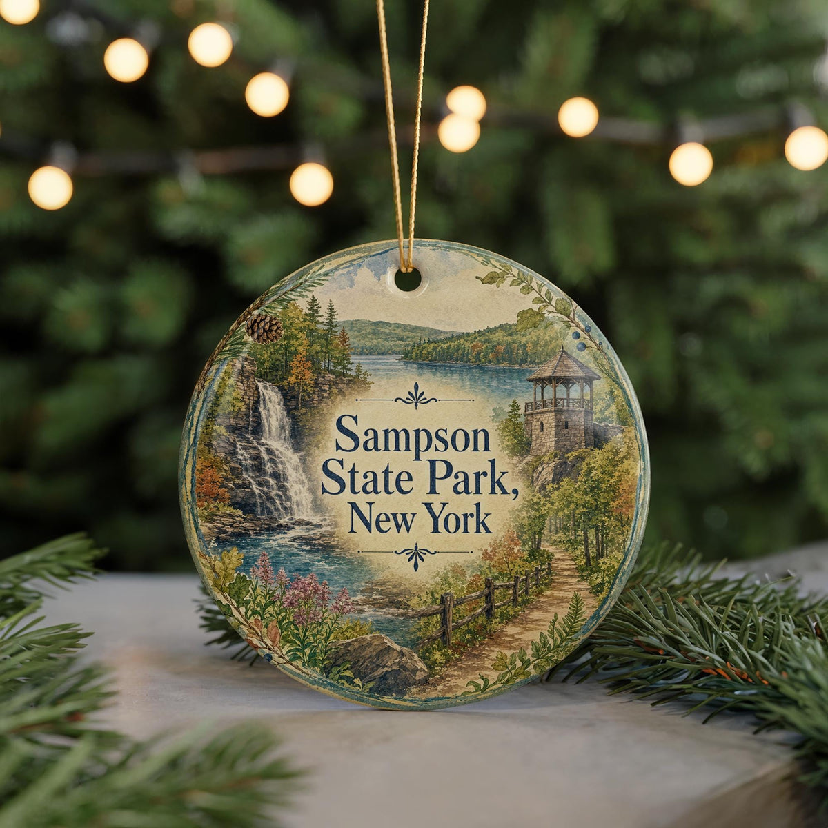 Sampson State Park New York Watercolor Ceramic Ornament, Finger Lakes State Park Souvenir, Travel Keepsake Gift — photo 7