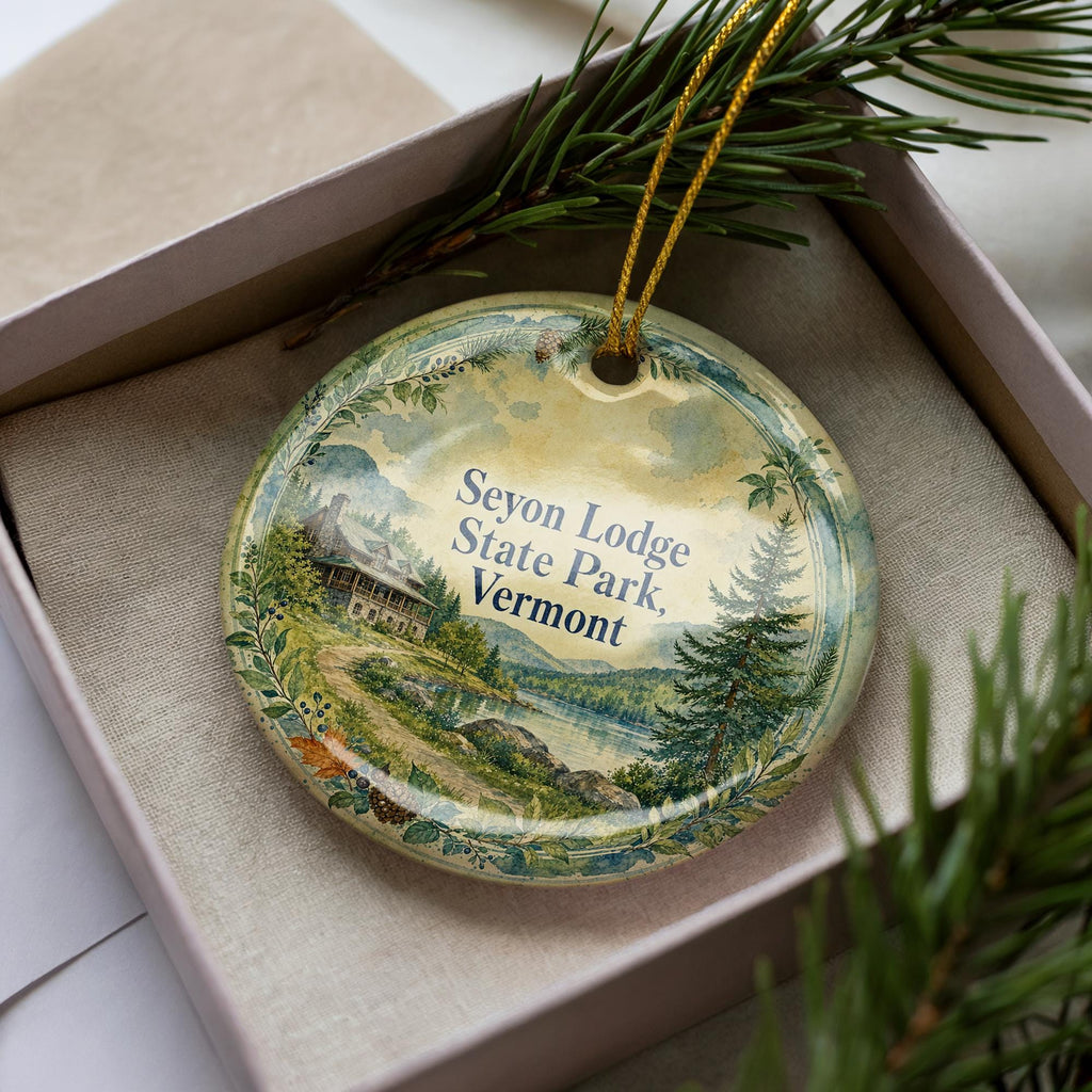 Seyon Lodge State Park Vermont Ceramic Ornament, Watercolor Vermont State Park Souvenir, Lake & Forest Travel Keepsake Gift — photo 2