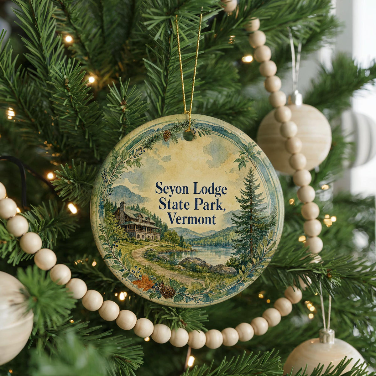 Seyon Lodge State Park Vermont Ceramic Ornament, Watercolor Vermont State Park Souvenir, Lake & Forest Travel Keepsake Gift — photo 6