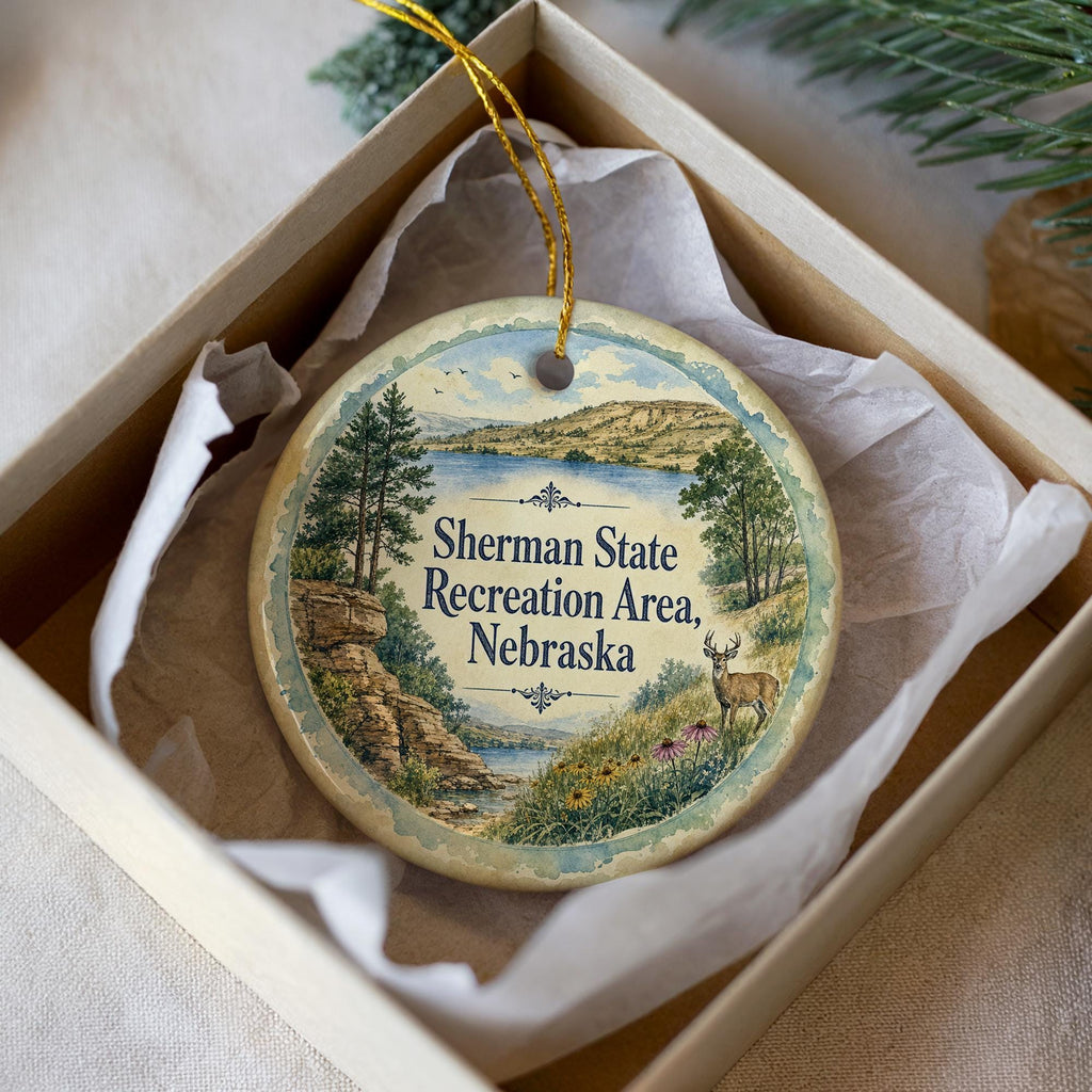 Sherman State Recreation Area Nebraska Watercolor Ceramic Ornament, Nebraska State Park Souvenir, Outdoor Lake Camping Gift — photo 3