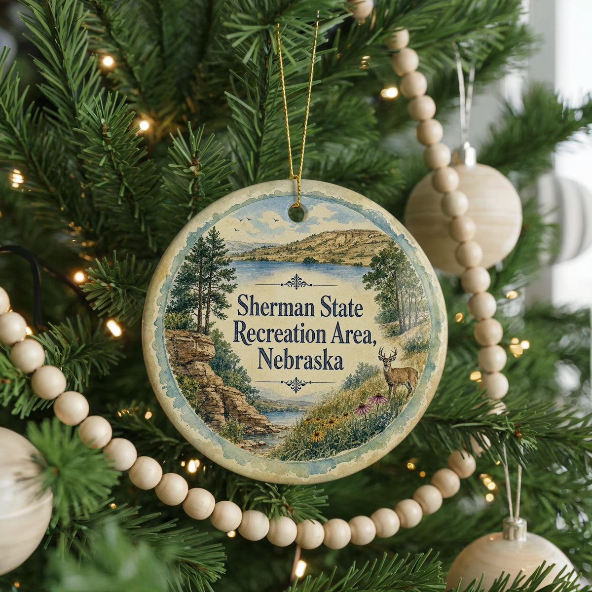 Sherman State Recreation Area Nebraska Watercolor Ceramic Ornament, Nebraska State Park Souvenir, Outdoor Lake Camping Gift — photo 6