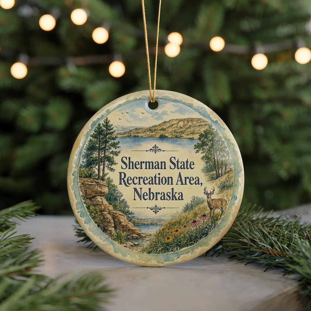 Sherman State Recreation Area Nebraska Watercolor Ceramic Ornament, Nebraska State Park Souvenir, Outdoor Lake Camping Gift — photo 7