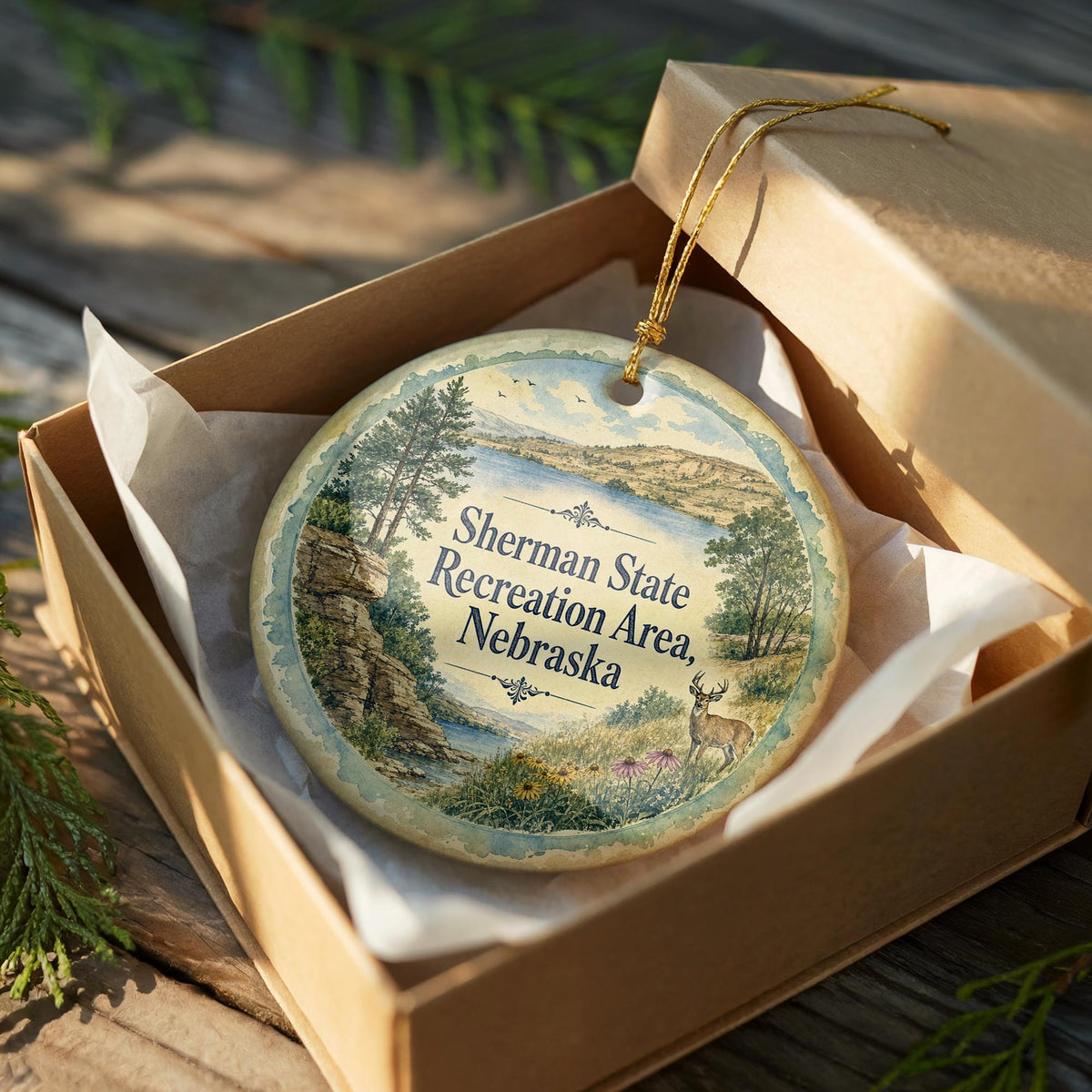 Sherman State Recreation Area Nebraska Watercolor Ceramic Ornament, Nebraska State Park Souvenir, Outdoor Lake Camping Gift — photo 8