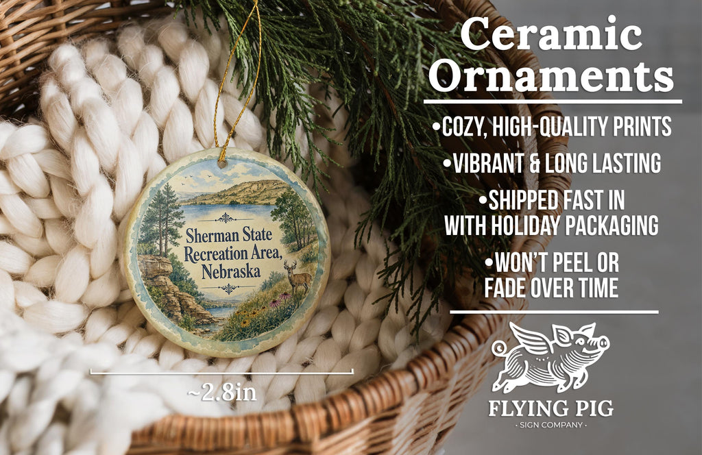 Sherman State Recreation Area Nebraska Watercolor Ceramic Ornament, Nebraska State Park Souvenir, Outdoor Lake Camping Gift — photo 9