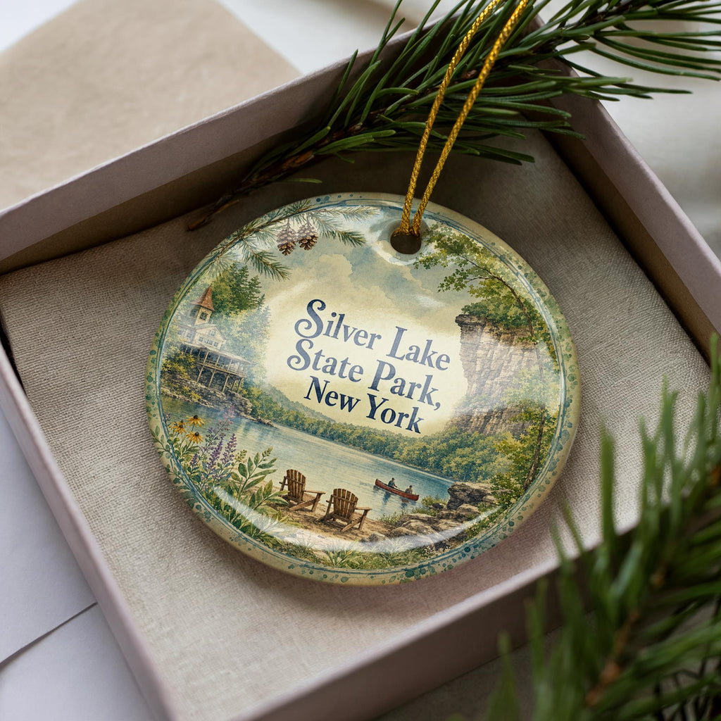 Silver Lake State Park New York Watercolor Ceramic Ornament, State Park Souvenir, Travel Keepsake, Holiday Tree Decor — photo 3