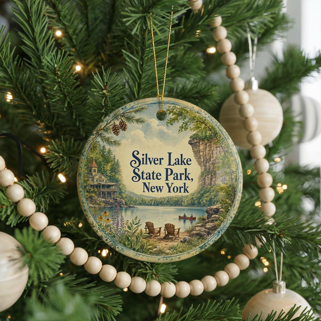 Silver Lake State Park New York Watercolor Ceramic Ornament, State Park Souvenir, Travel Keepsake, Holiday Tree Decor — photo 6