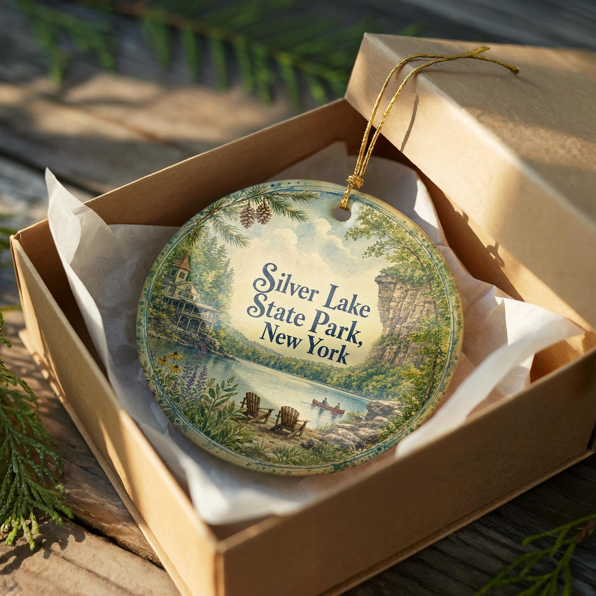 Silver Lake State Park New York Watercolor Ceramic Ornament, State Park Souvenir, Travel Keepsake, Holiday Tree Decor — photo 8