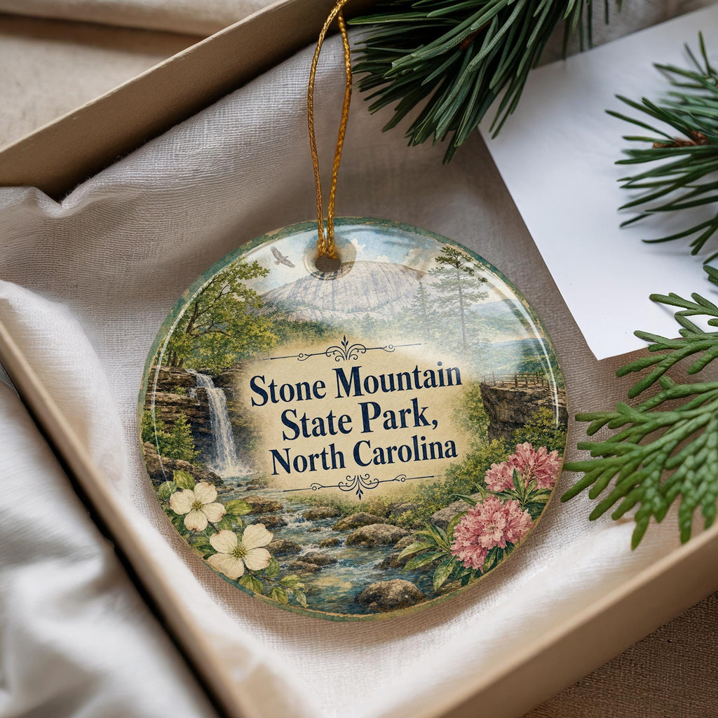 Stone Mountain State Park North Carolina Watercolor Ceramic Ornament, Blue Ridge Mountains Travel Souvenir Keepsake Gift — photo 4