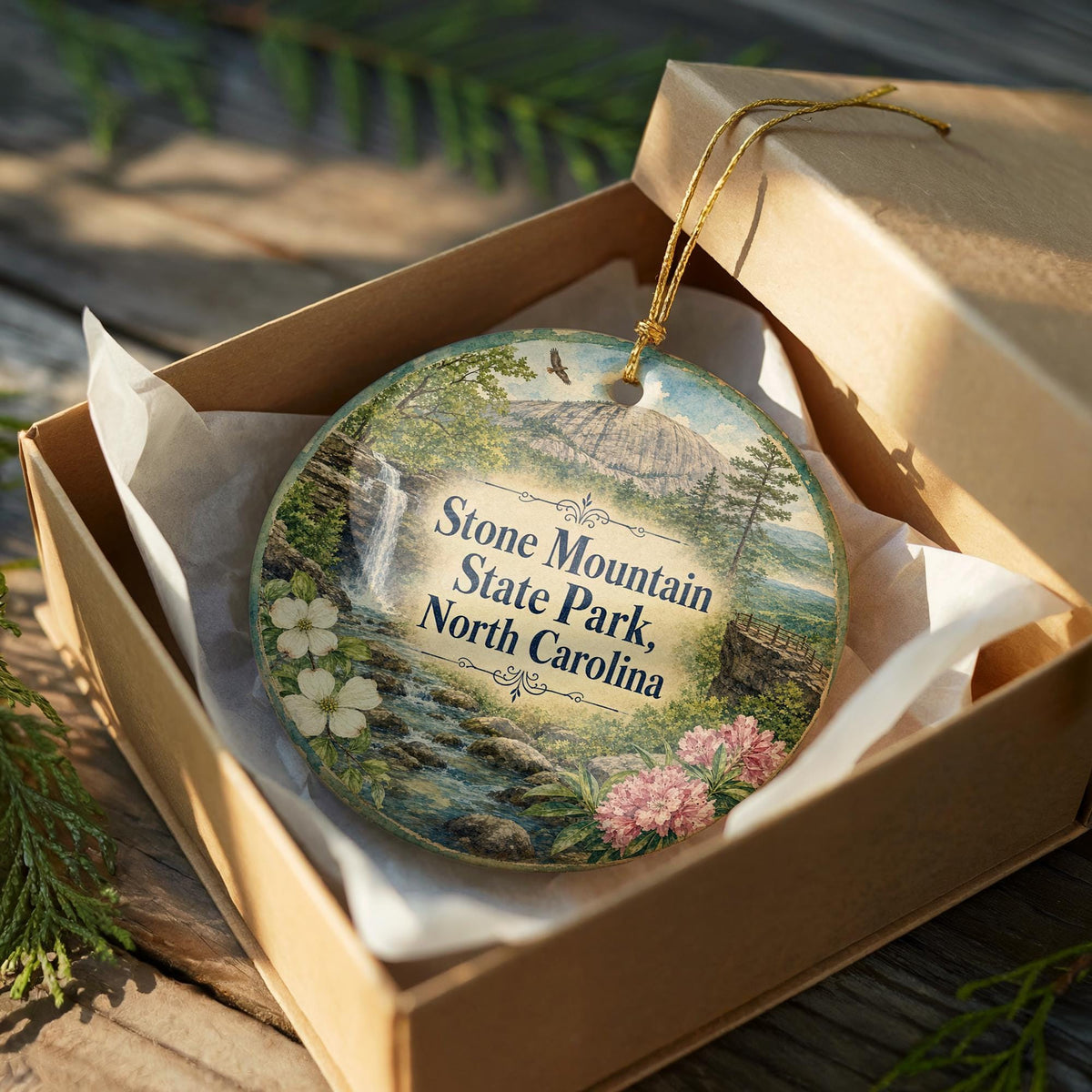 Stone Mountain State Park North Carolina Watercolor Ceramic Ornament, Blue Ridge Mountains Travel Souvenir Keepsake Gift — photo 8