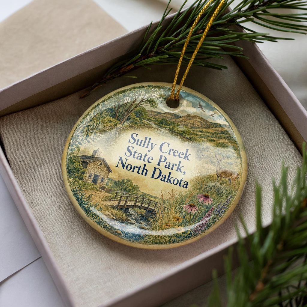 Sully Creek State Park North Dakota Watercolor Ceramic Ornament, North Dakota State Park Souvenir, Travel Keepsake Gift — photo 2