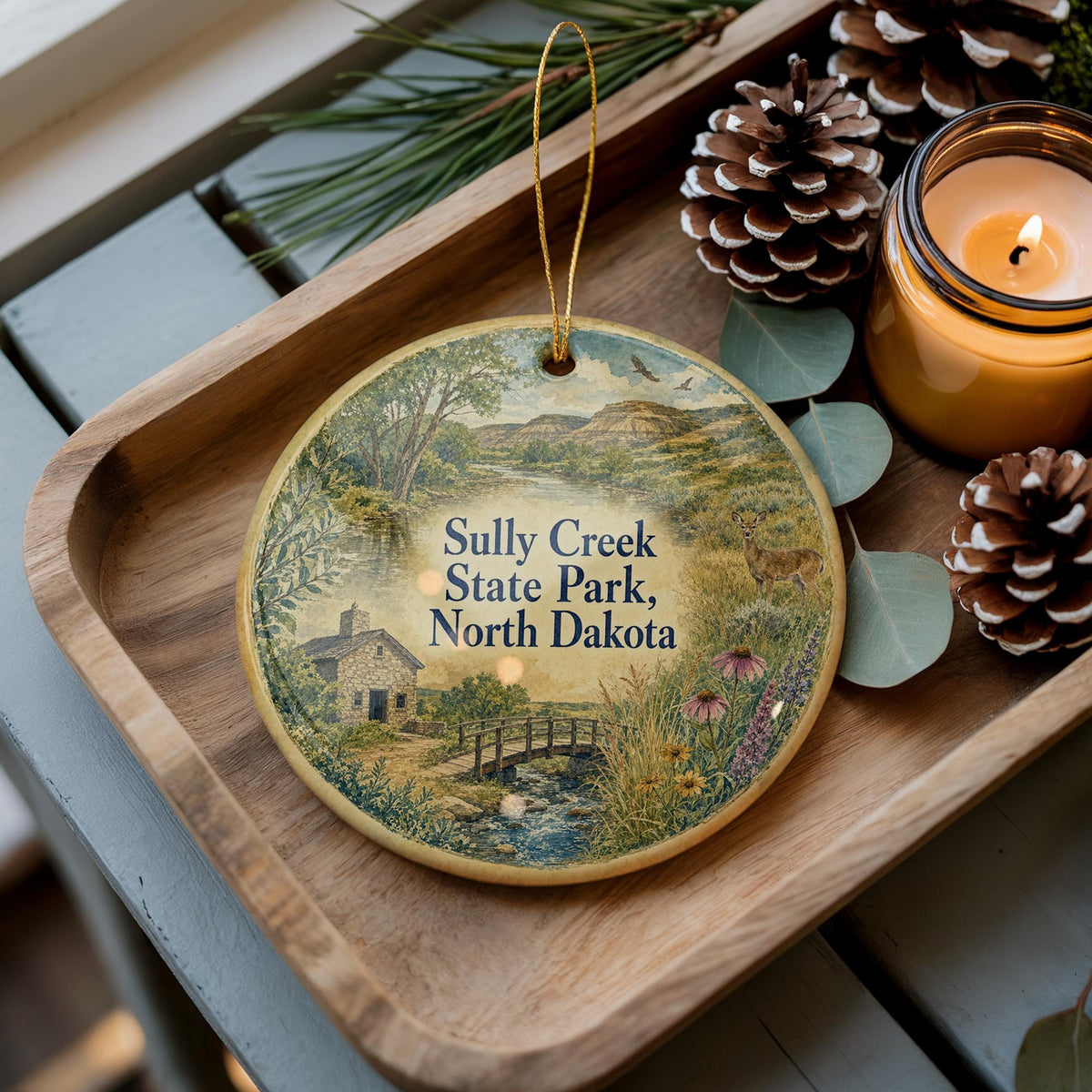 Sully Creek State Park North Dakota Watercolor Ceramic Ornament, North Dakota State Park Souvenir, Travel Keepsake Gift — photo 3