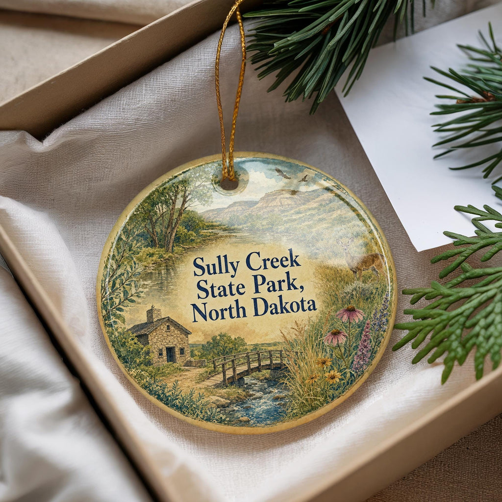 Sully Creek State Park North Dakota Watercolor Ceramic Ornament, North Dakota State Park Souvenir, Travel Keepsake Gift — photo 4
