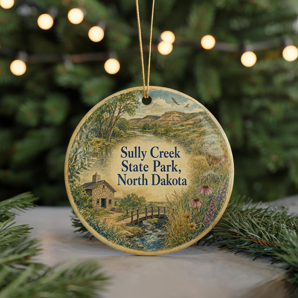 Sully Creek State Park North Dakota Watercolor Ceramic Ornament, North Dakota State Park Souvenir, Travel Keepsake Gift — photo 7