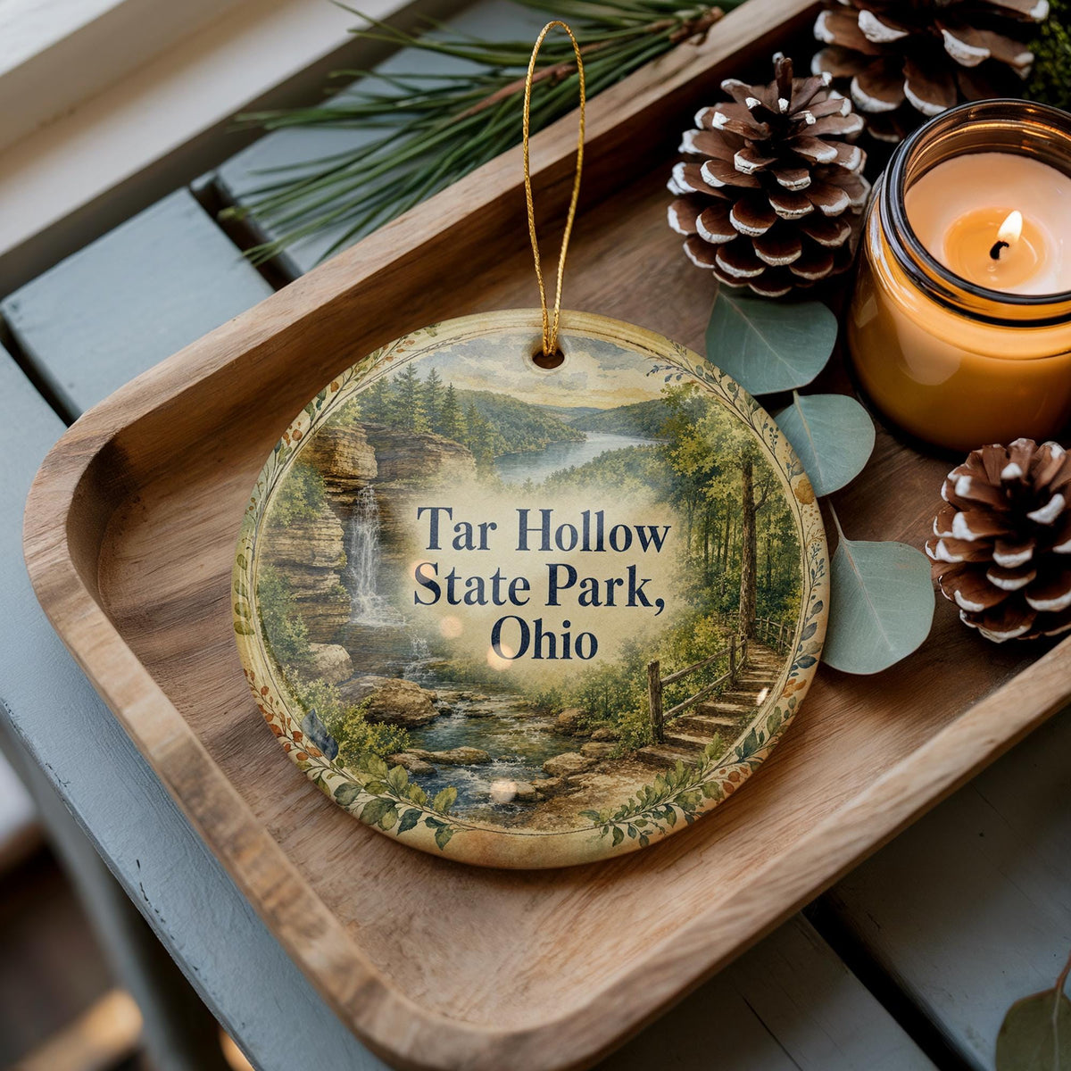 Tar Hollow State Park Ohio Ceramic Ornament, Watercolor Park Landscape Souvenir, Ohio State Park Keepsake Gift — photo 1