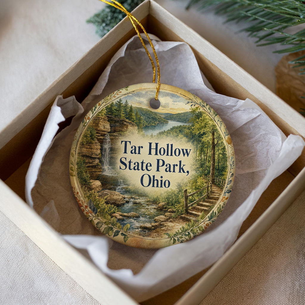 Tar Hollow State Park Ohio Ceramic Ornament, Watercolor Park Landscape Souvenir, Ohio State Park Keepsake Gift — photo 2