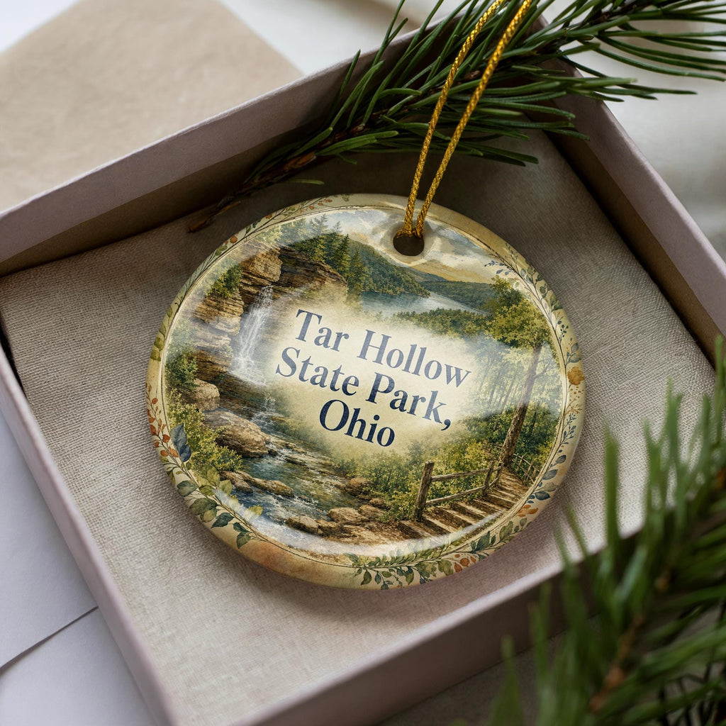Tar Hollow State Park Ohio Ceramic Ornament, Watercolor Park Landscape Souvenir, Ohio State Park Keepsake Gift — photo 3