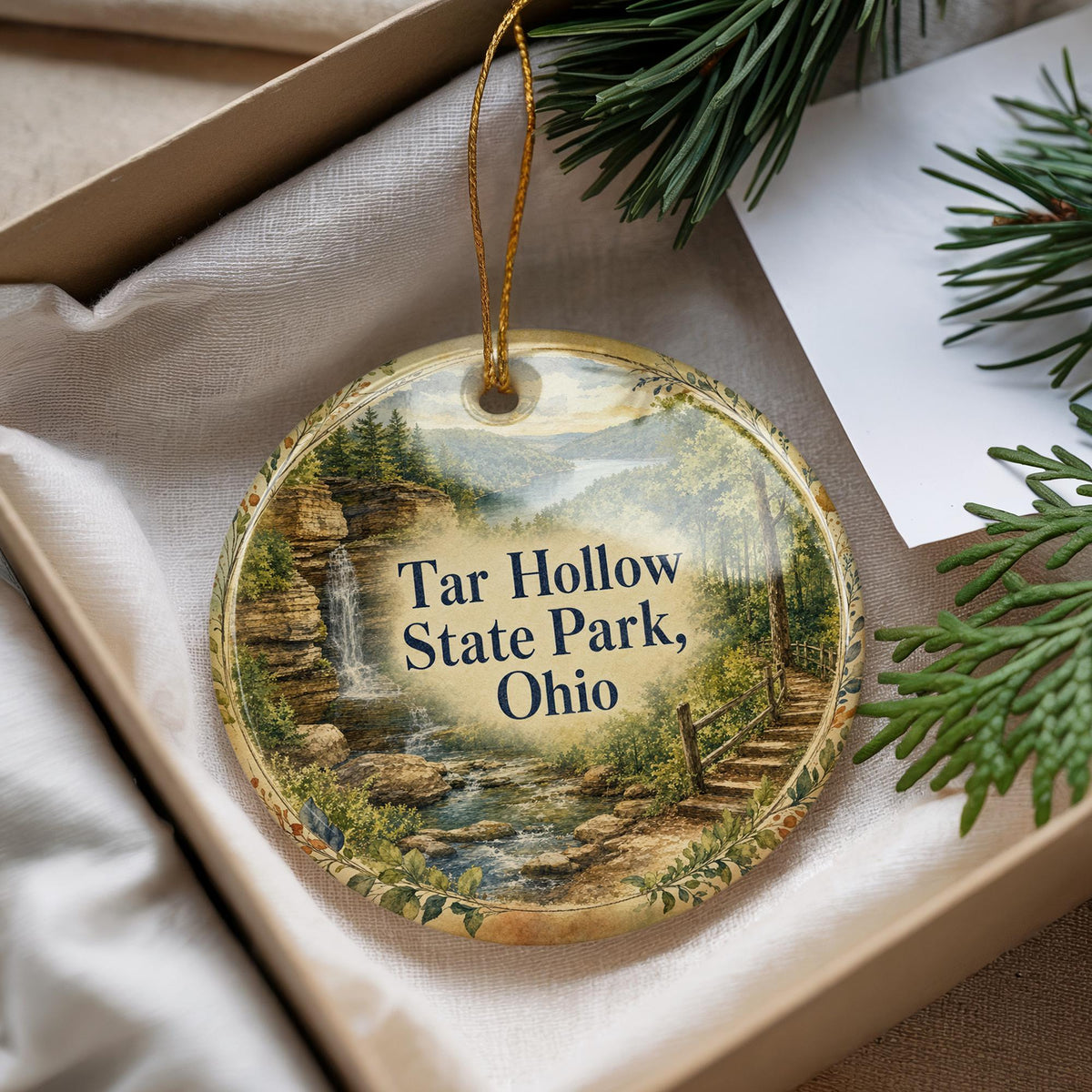 Tar Hollow State Park Ohio Ceramic Ornament, Watercolor Park Landscape Souvenir, Ohio State Park Keepsake Gift — photo 4