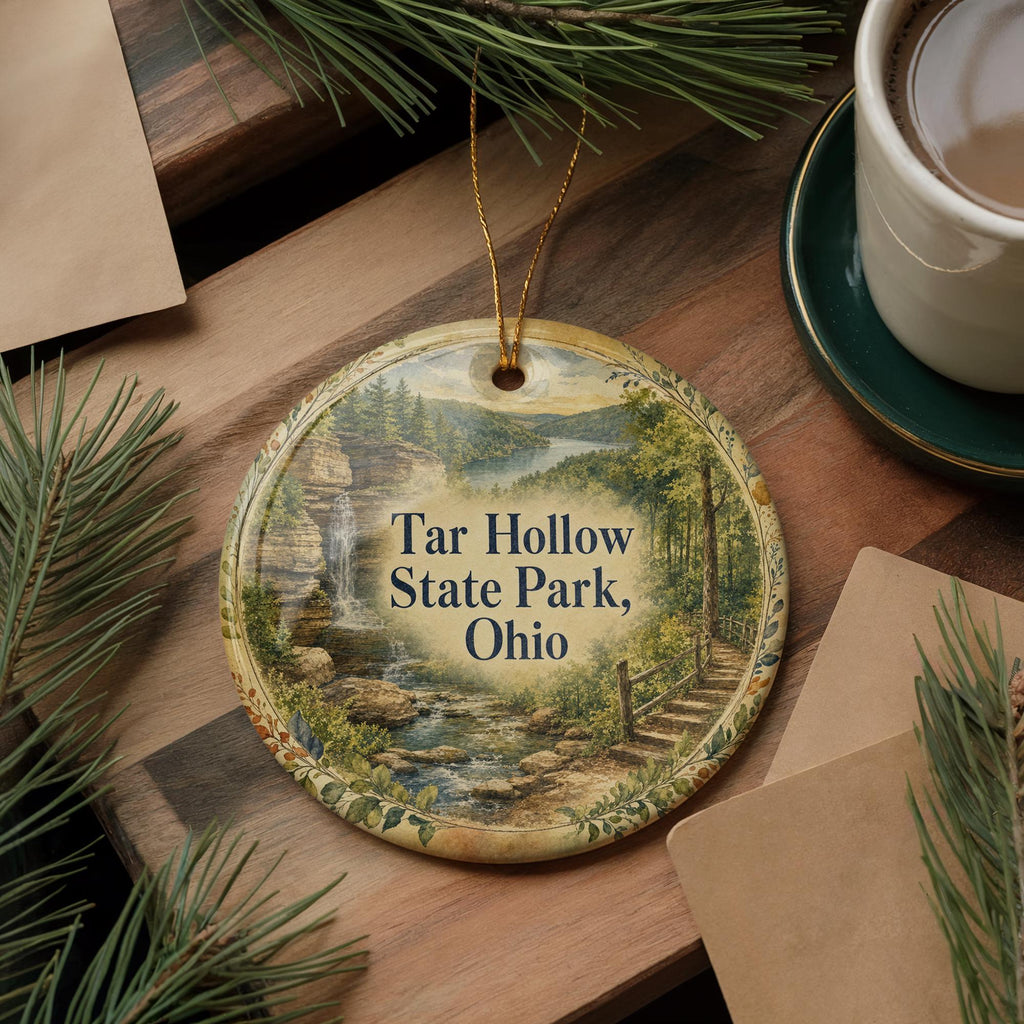 Tar Hollow State Park Ohio Ceramic Ornament, Watercolor Park Landscape Souvenir, Ohio State Park Keepsake Gift — photo 5