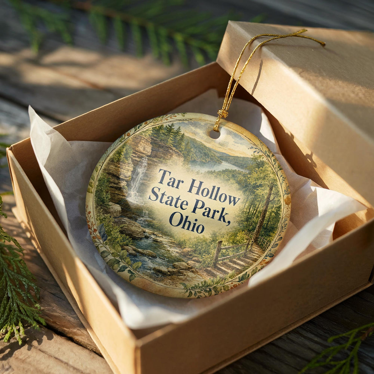 Tar Hollow State Park Ohio Ceramic Ornament, Watercolor Park Landscape Souvenir, Ohio State Park Keepsake Gift — photo 8