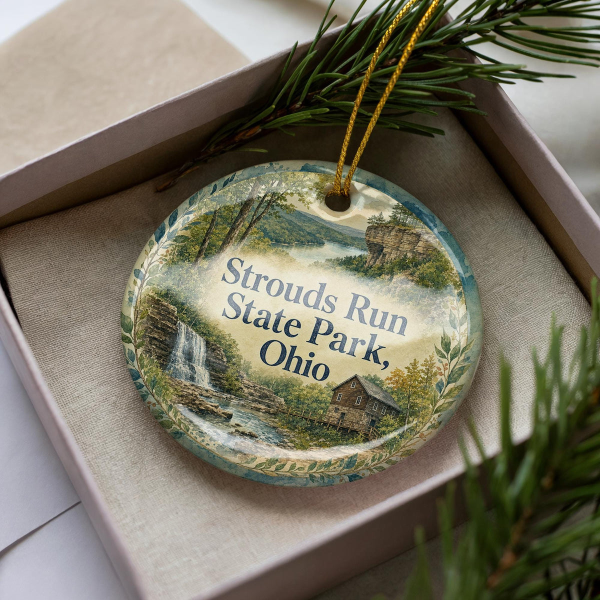 Strouds Run State Park Ohio Ceramic Ornament, Watercolor Park Landscape Souvenir, Athens Ohio Travel Keepsake Gift — photo 2