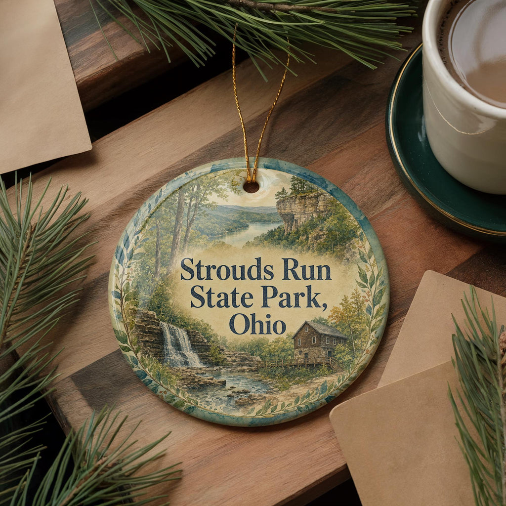 Strouds Run State Park Ohio Ceramic Ornament, Watercolor Park Landscape Souvenir, Athens Ohio Travel Keepsake Gift — photo 5