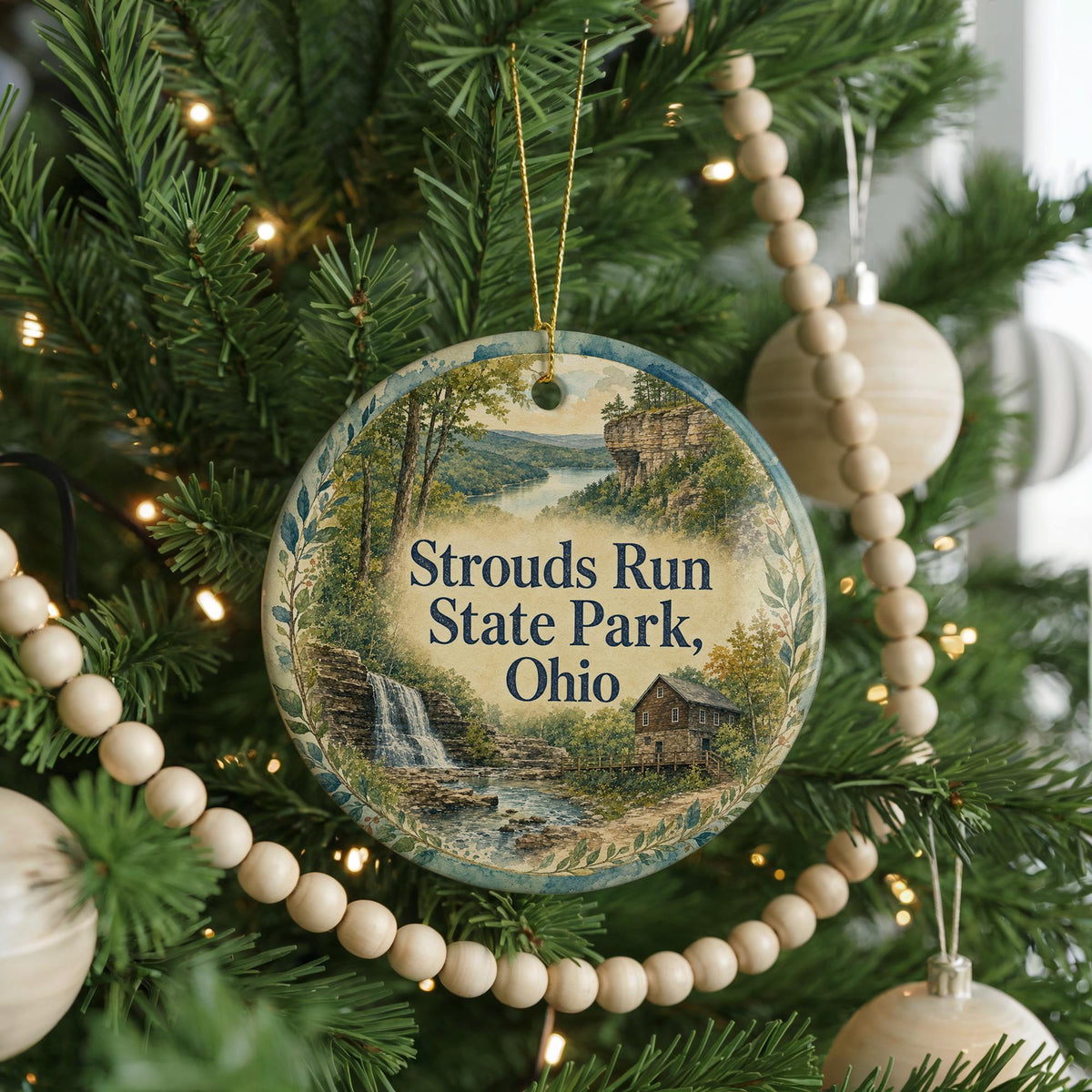 Strouds Run State Park Ohio Ceramic Ornament, Watercolor Park Landscape Souvenir, Athens Ohio Travel Keepsake Gift — photo 6